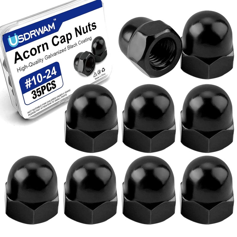 Usdrwam 35Pcs #10-24 Acorn Cap Nuts, Zinc Plating-Black Hex Head Acorn Cap Nuts, Stainless Steel 18-8 (304) Hexagon Dome for Indoor Outdoor - Image 1